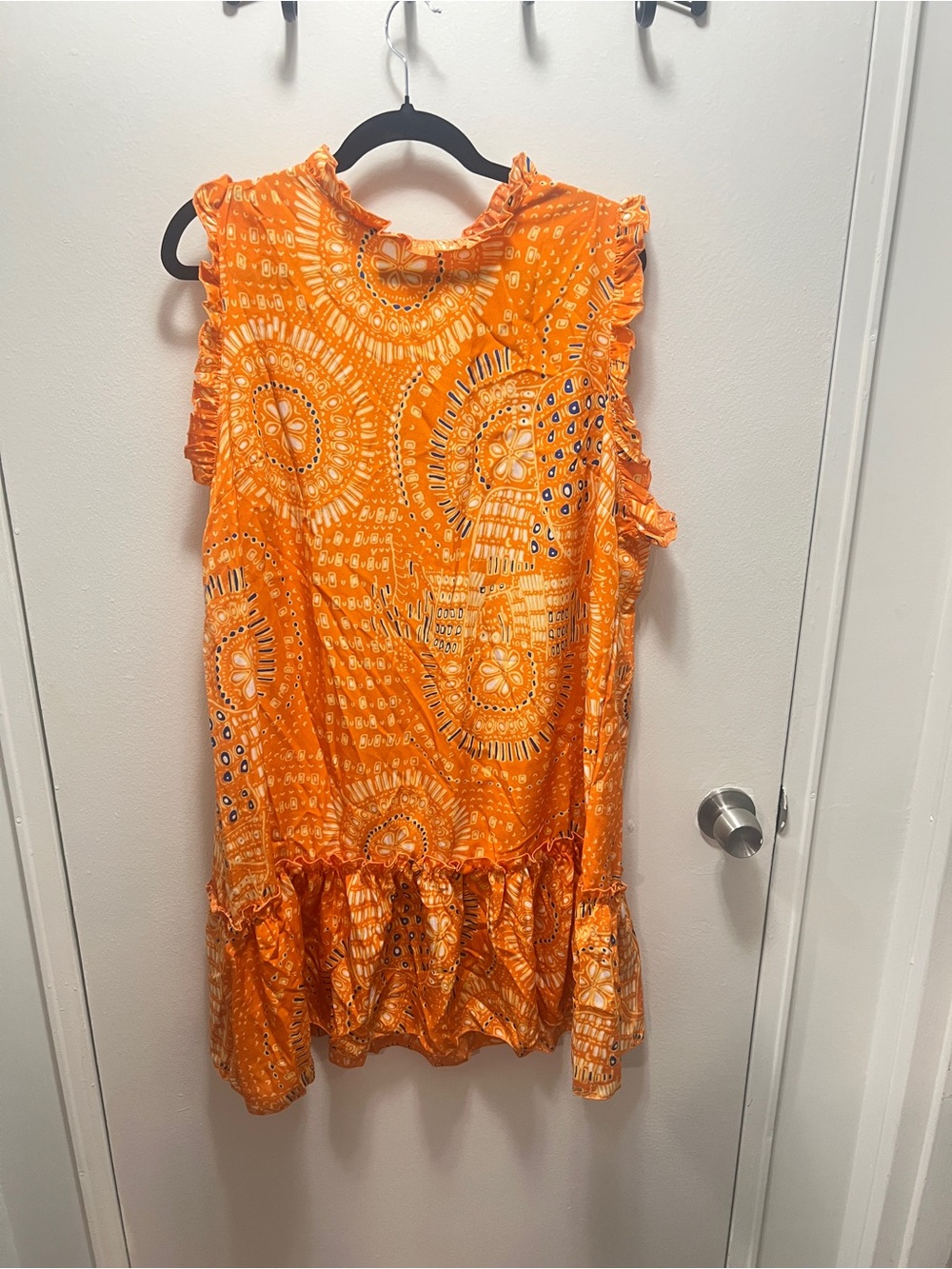 Geometric  Printed Ruffle Hem Sleeveless Smock Dress